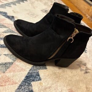 Black Ankle Boots with Gold Zipper
